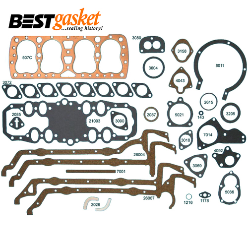 Ford 221 SV V8 21 Stud Flathead 65-85 HP Full Gasket Set 3 1/16" 32-38 Copper