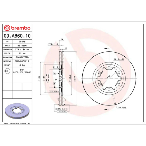 BREMBO DISC BRAKE ROTOR 09.A860.10 (PAIR)