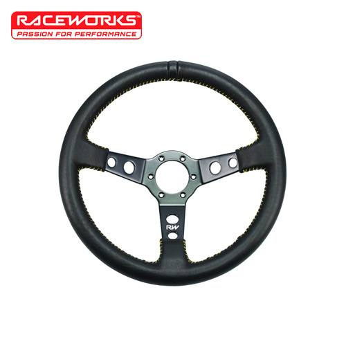 Raceworks 350mm Leather Steering Wheel Yellow VPR-196YL